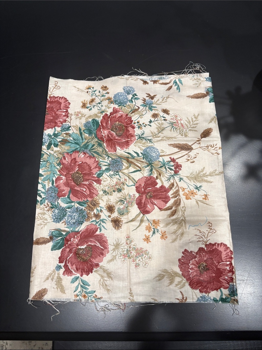Floral Cotton Fabric Panel with Red-Pink Blooms 19x52